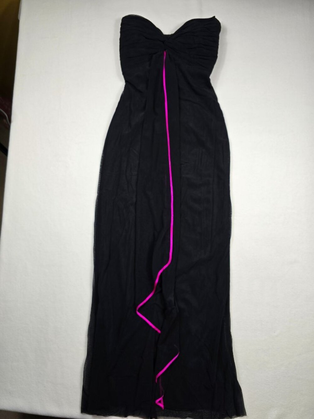Vintage Y2K Cache Size 4 Strapless Black Formal Dress Pink Ruched Bodice Prom